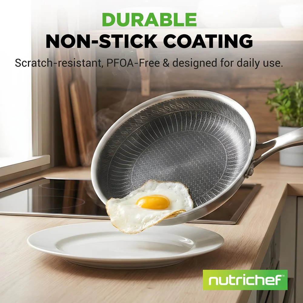 8" Non-Stick Frying Pan, Scratch-Resistant Stainless Steel, w/Glass Lid - Image 5