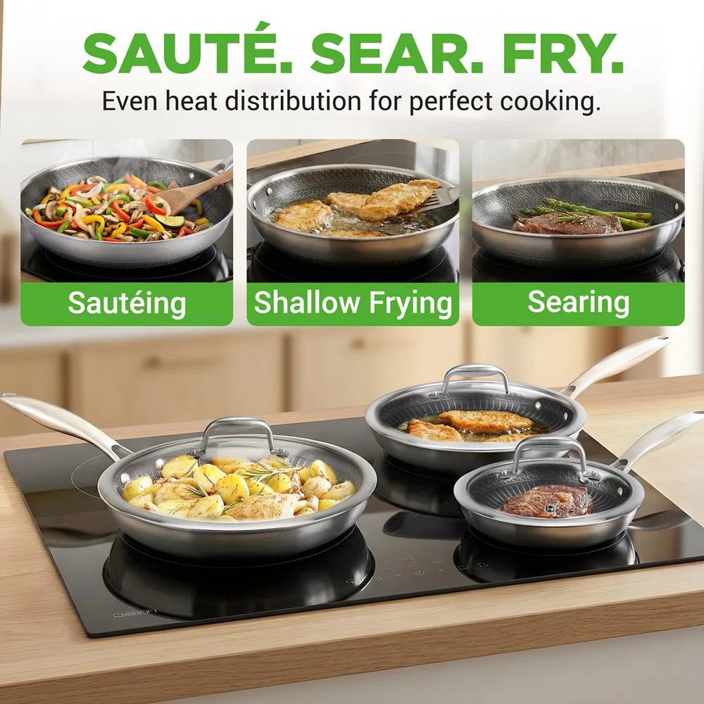 7-Piece Nonstick Frying Pan Set & Wok, Quick Heat, Stainless Steel - Image 8