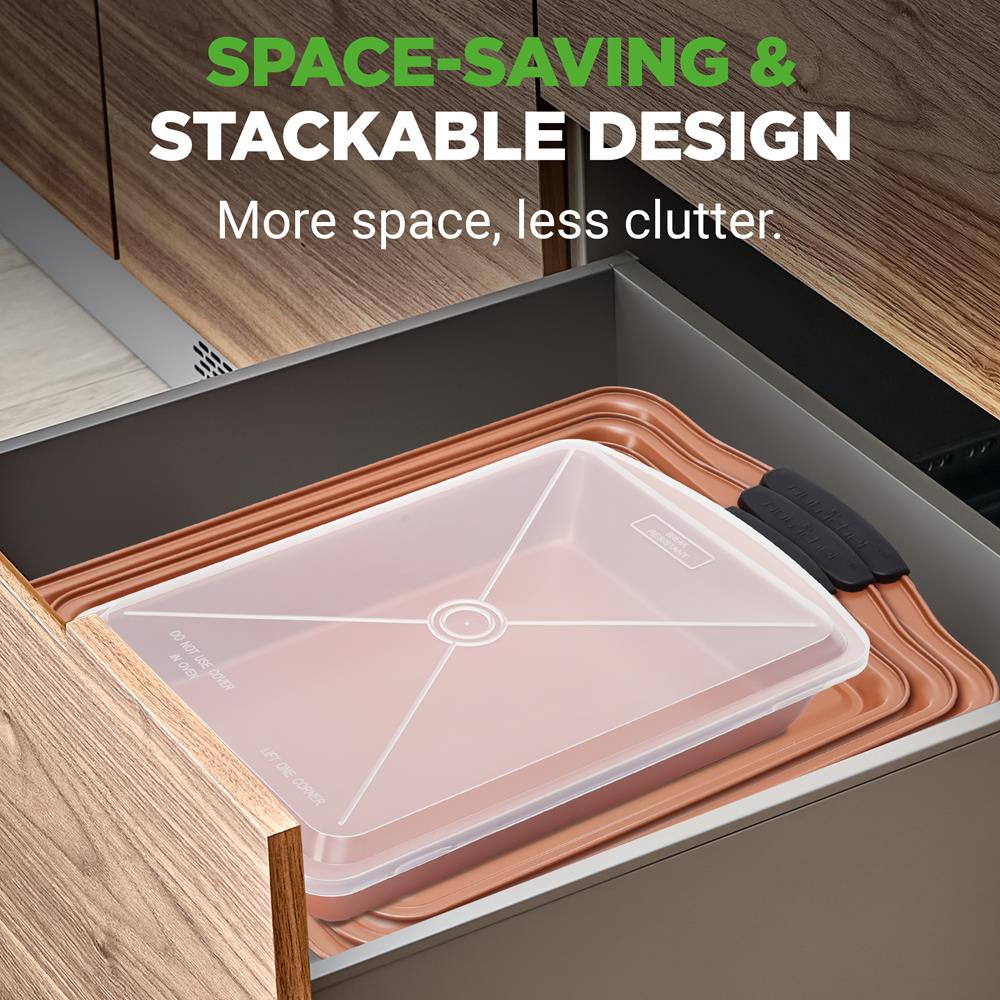 5-Piece Non-Stick Baking Pan Set, Stackable Carbon Steel, Easy Clean - Image 3