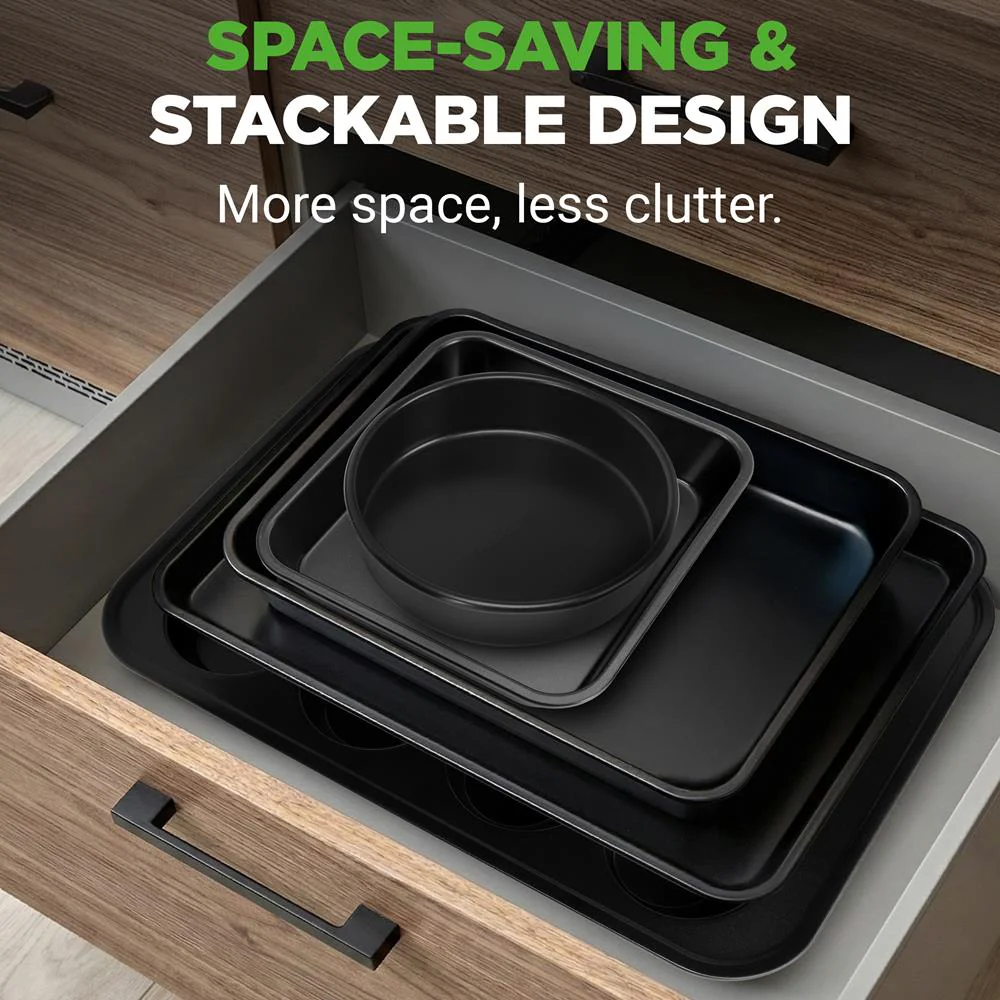 Stackable Non-Stick Bakeware Set, Easy Release Carbon Steel, Black - Image 3