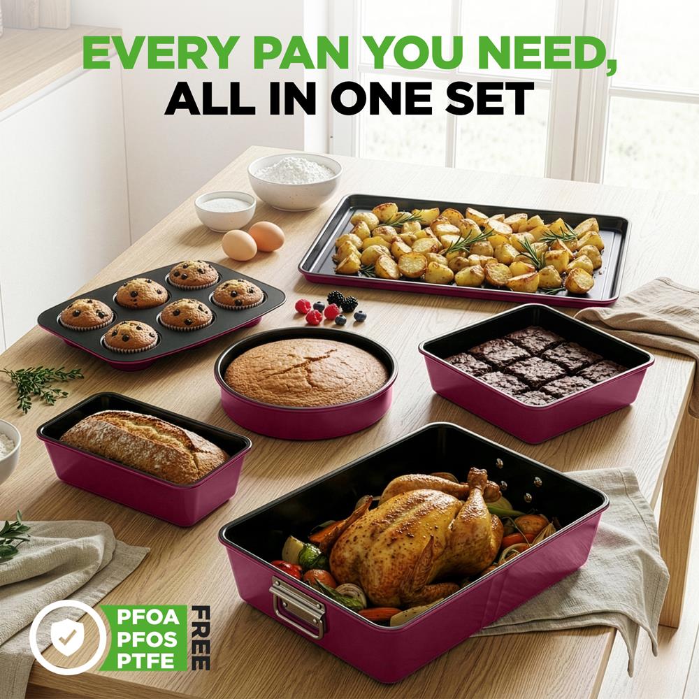 8-Piece Nonstick Bakeware Set - Space-Saving Stackable Design, Purple - Image 6