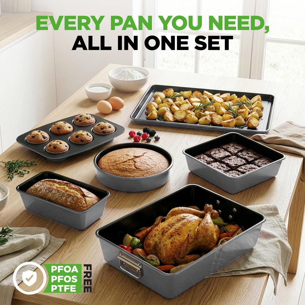 8-Piece Nonstick Bakeware Set - Space-Saving Carbon Steel, Gray - Image 6