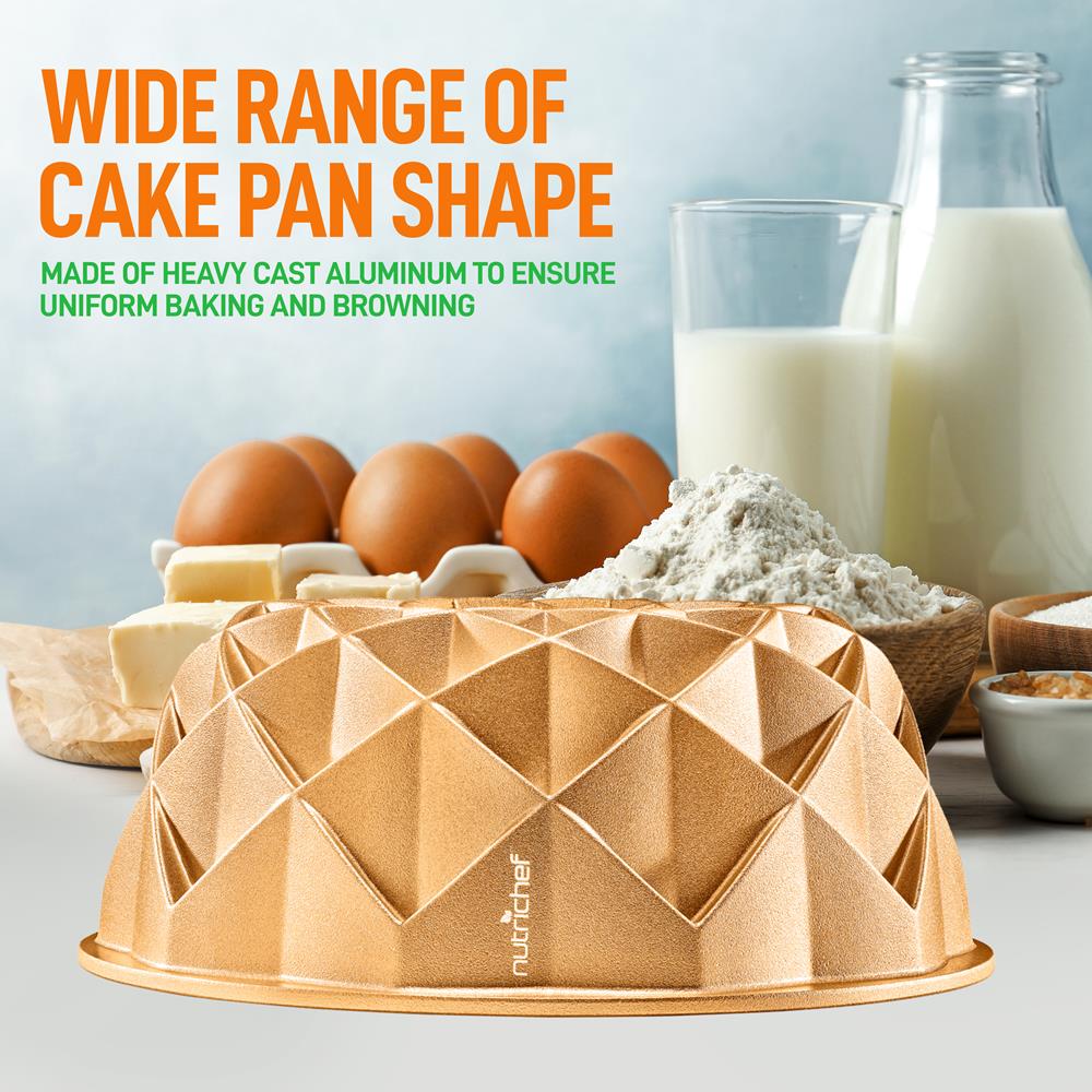 9" Cake Pan - Uniform Baking, Nonstick Thick and Heavy Cast Aluminum, Gold - Image 4