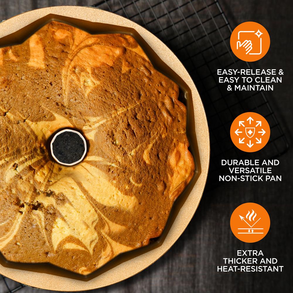 9" Cake Pan - Uniform Baking, Nonstick Thick and Heavy Cast Aluminum, Gold - Image 5