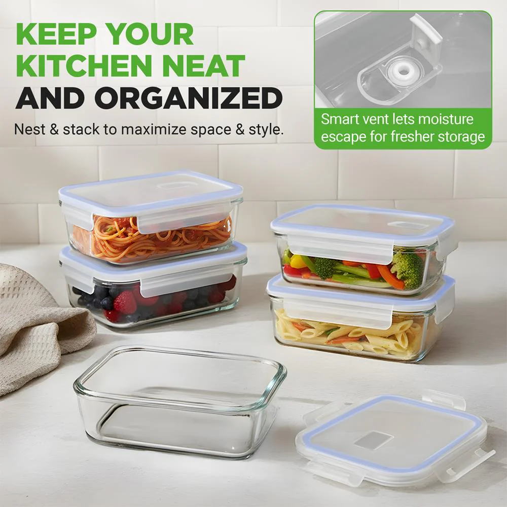 Glass Food Storage Set 10-Piece Leak-Proof Borosilicate Blue Lids - Image 5