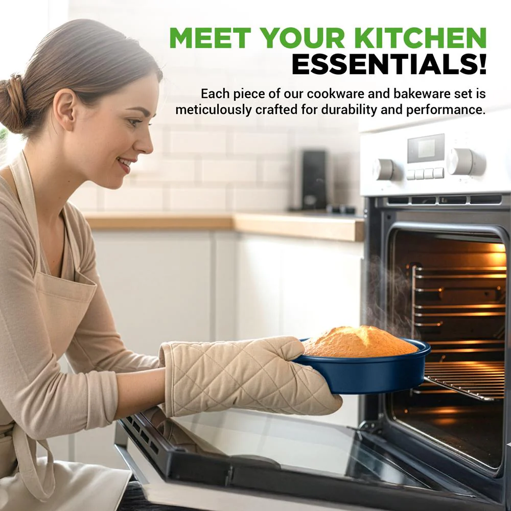 20 Pc Kitchen Set - Even Cooking Non-Stick Coating, Navy Blue - Image 5