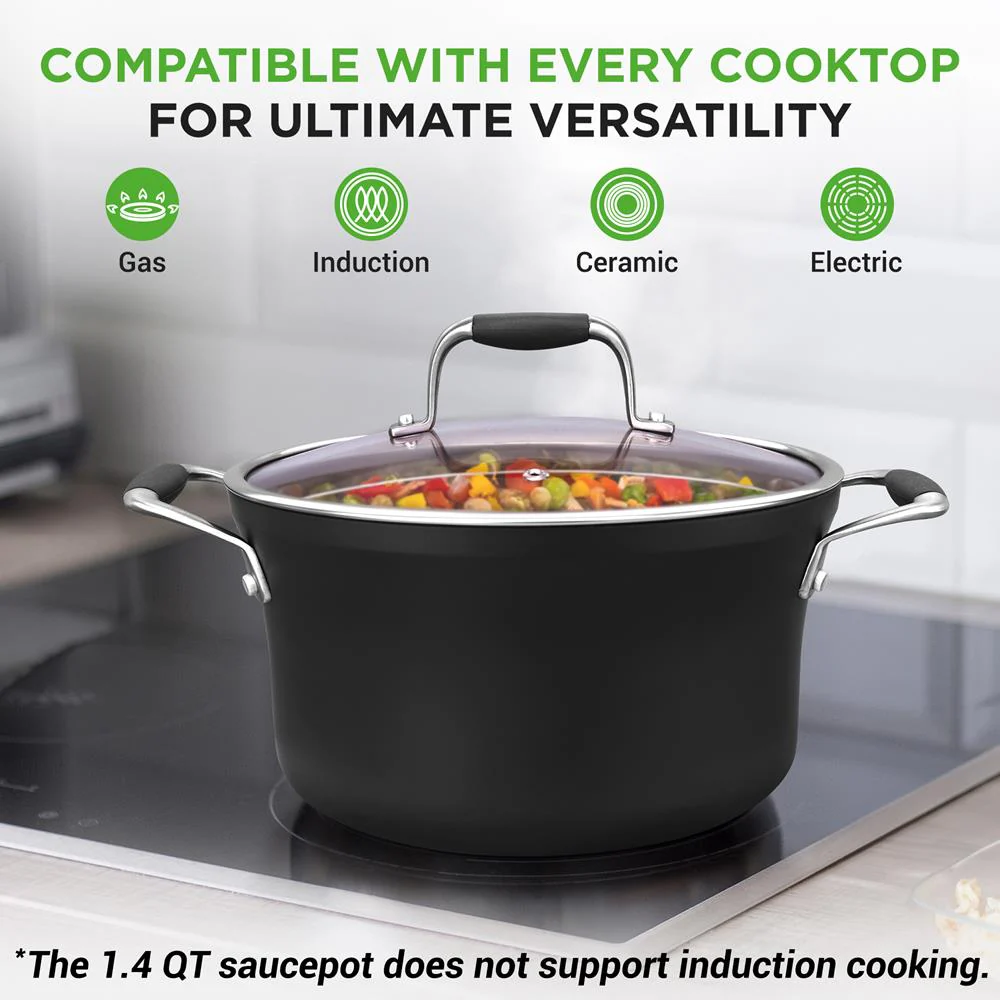 14-Piece Non-Stick Cookware Set - Even Heat, Copper Coating, Silicone Handles - Image 6