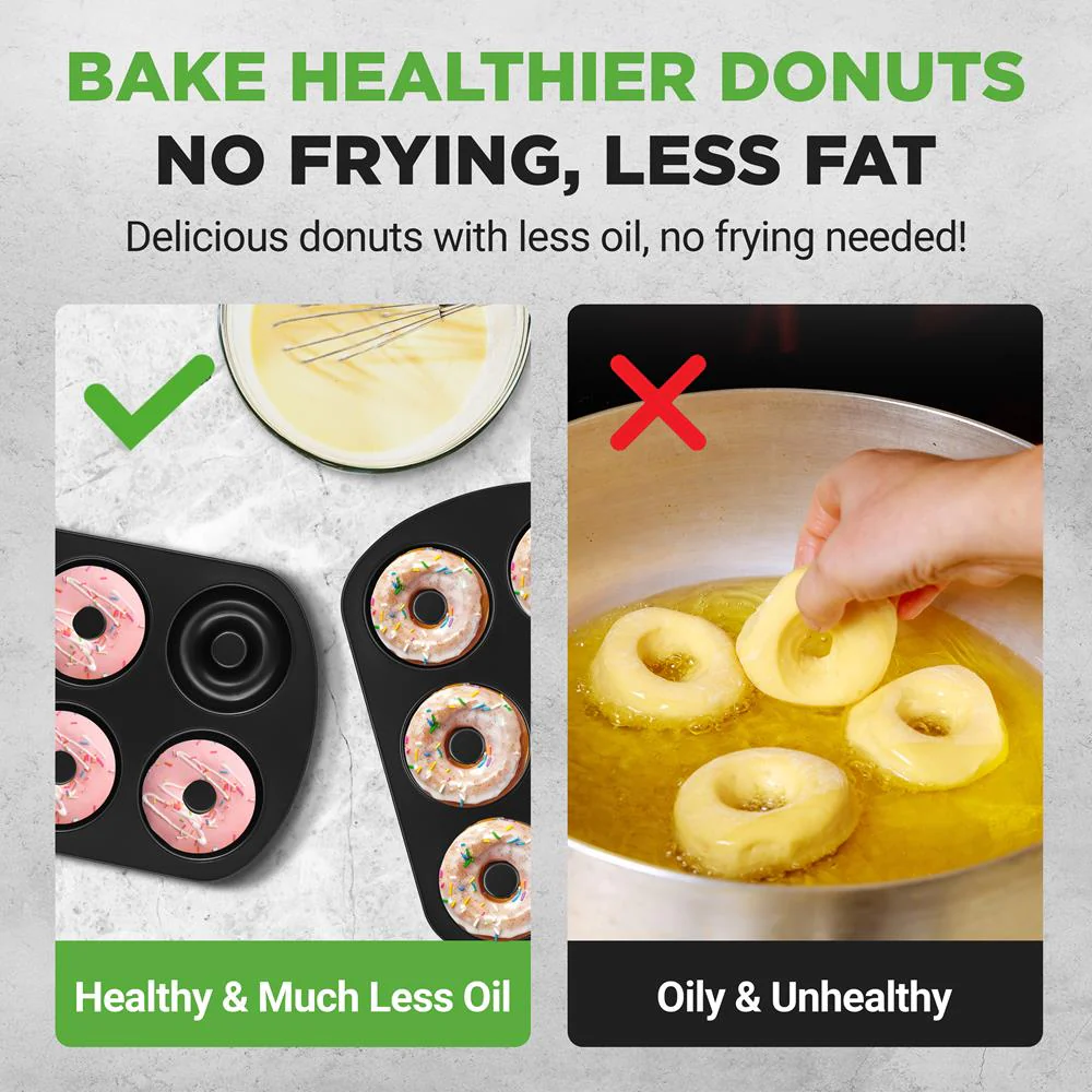 Nonstick Donut Pans 2-Pack, Easy Clean Carbon Steel, Oven Safe 450¬8F - Image 3