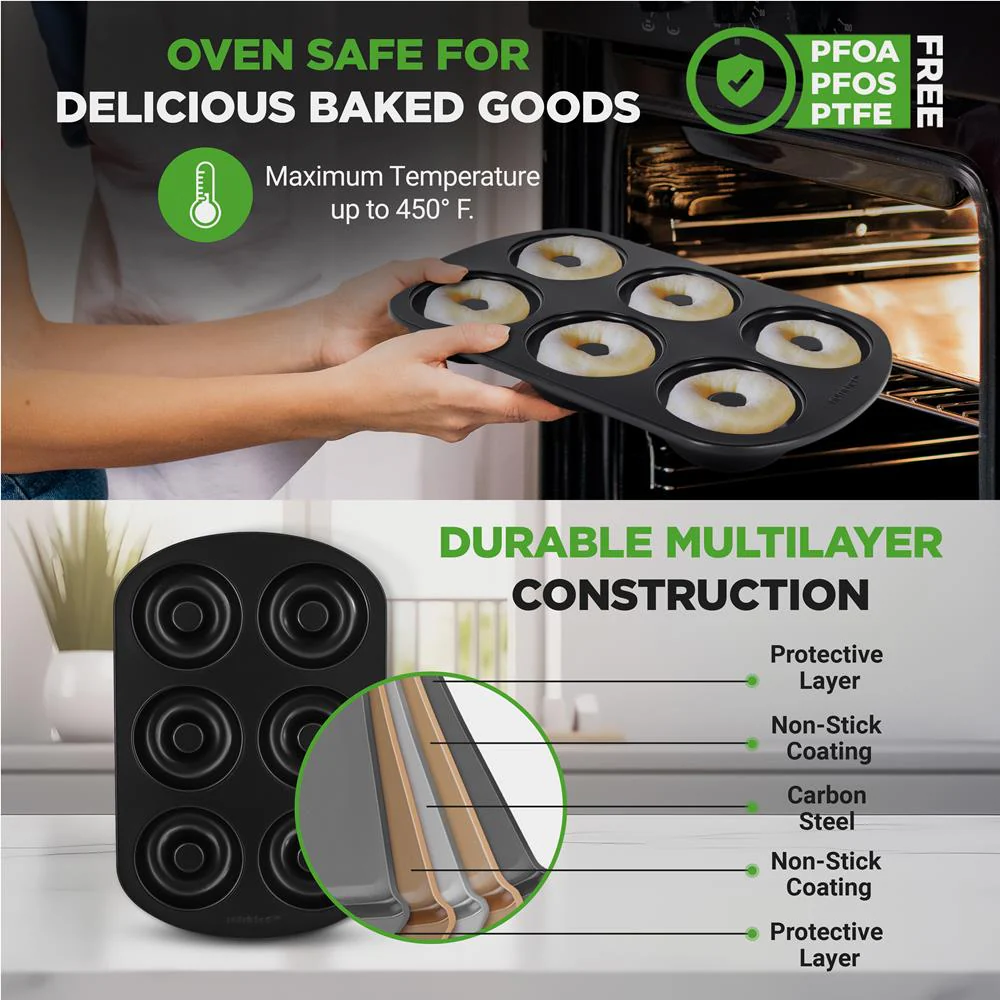 Nonstick Donut Pans 2-Pack, Easy Clean Carbon Steel, Oven Safe 450¬8F - Image 6