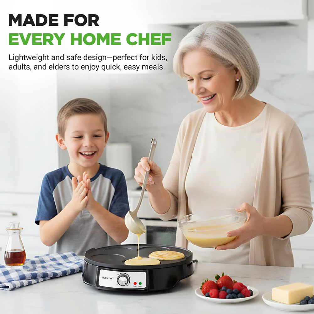 12" Reversible Crepe And Pancake Maker And Aluminum Hot Plate Griddle Cooktop With Led Indicator And Adjustable Temperature Control - Image 6