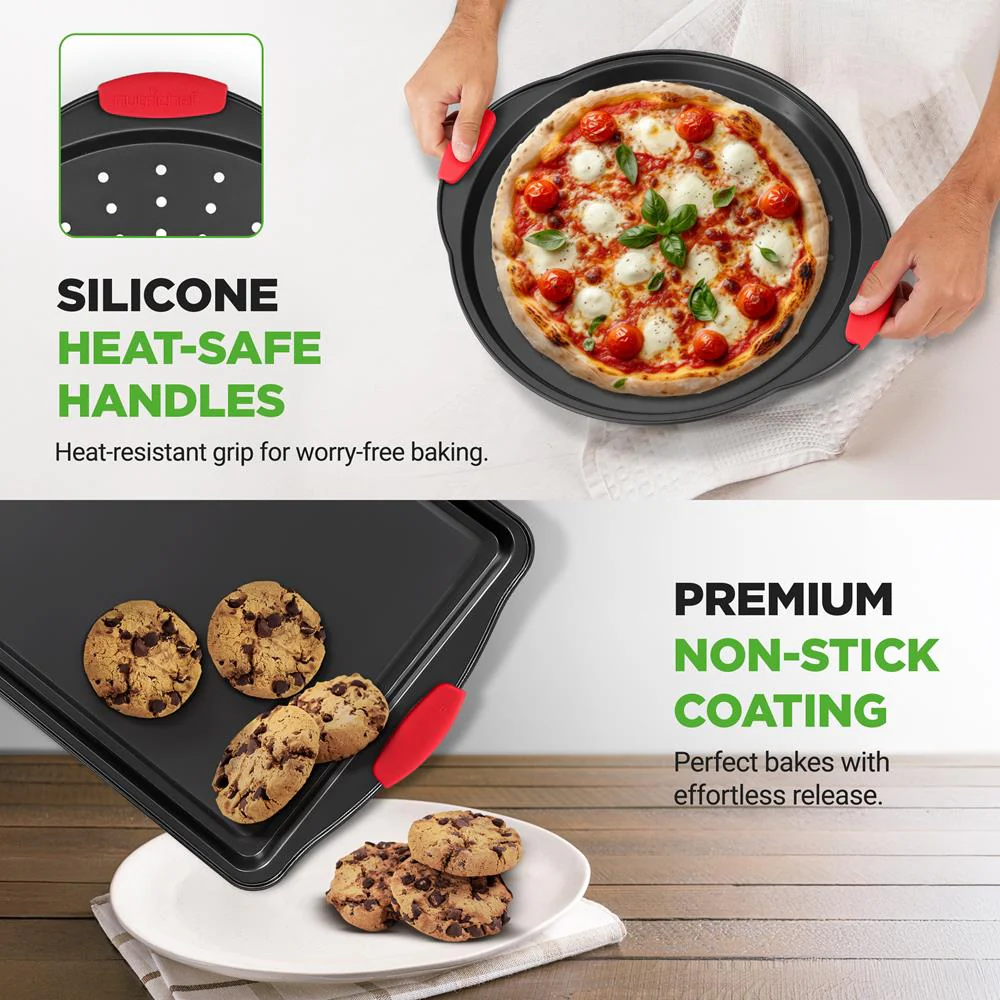 10-Piece Nonstick Bakeware Set, Easy Clean Carbon Steel, Red Handles - Image 6