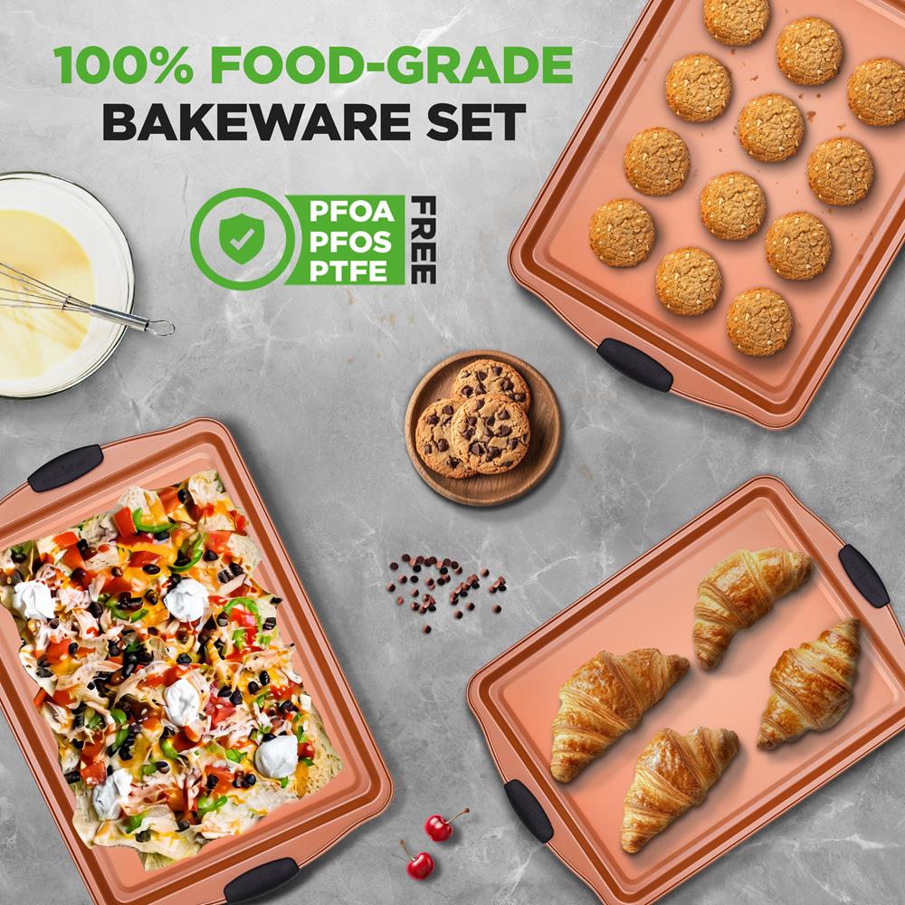 3-Piece Nonstick Bakeware Set - Flexible Carbon Steel, Silicone Handles - Image 5