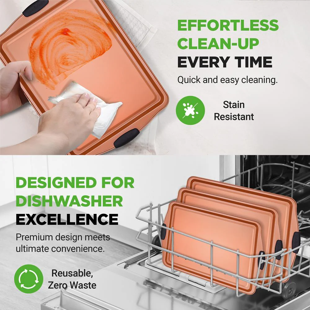 3-Piece Nonstick Bakeware Set - Flexible Carbon Steel, Silicone Handles - Image 7