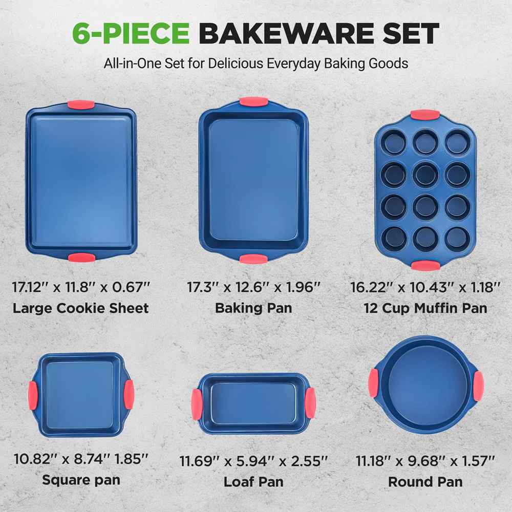 6-Piece Nonstick Bakeware Set, Easy Release Carbon Steel, Blue Coating - Image 4