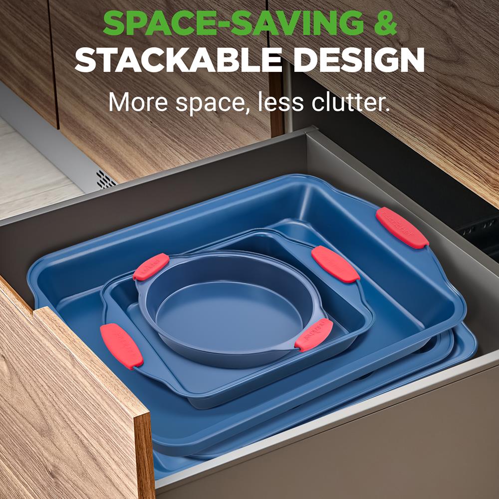 8-Piece Nonstick Bakeware Set, Carbon Steel, Silicone Handles, Blue - Image 3