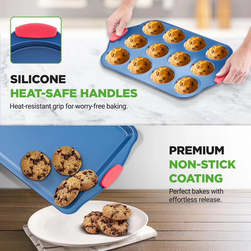 8-Piece Nonstick Bakeware Set, Carbon Steel, Silicone Handles, Blue - Image 6