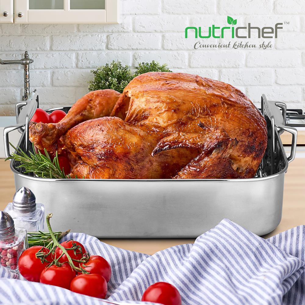 14" Stainless Steel Roasting Pan with Rack, Oven Safe, Easy Clean - Image 7