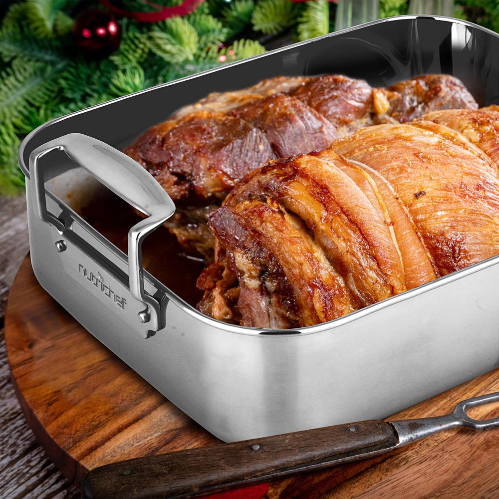 14" Stainless Steel Roasting Pan with Rack, Oven Safe, Easy Clean - Image 8