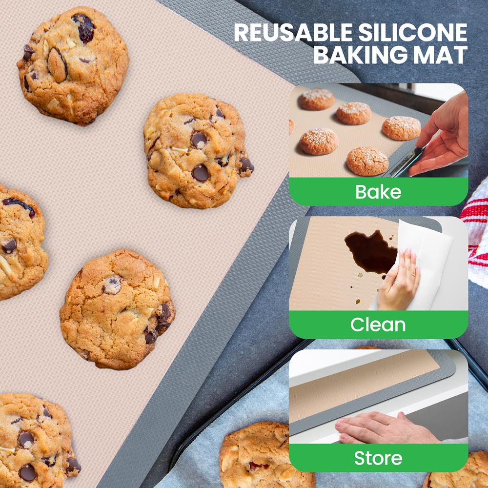 Silicone Baking Mats - Nonstick Reusable Food-Grade - Oven Safe - Grey - Image 5