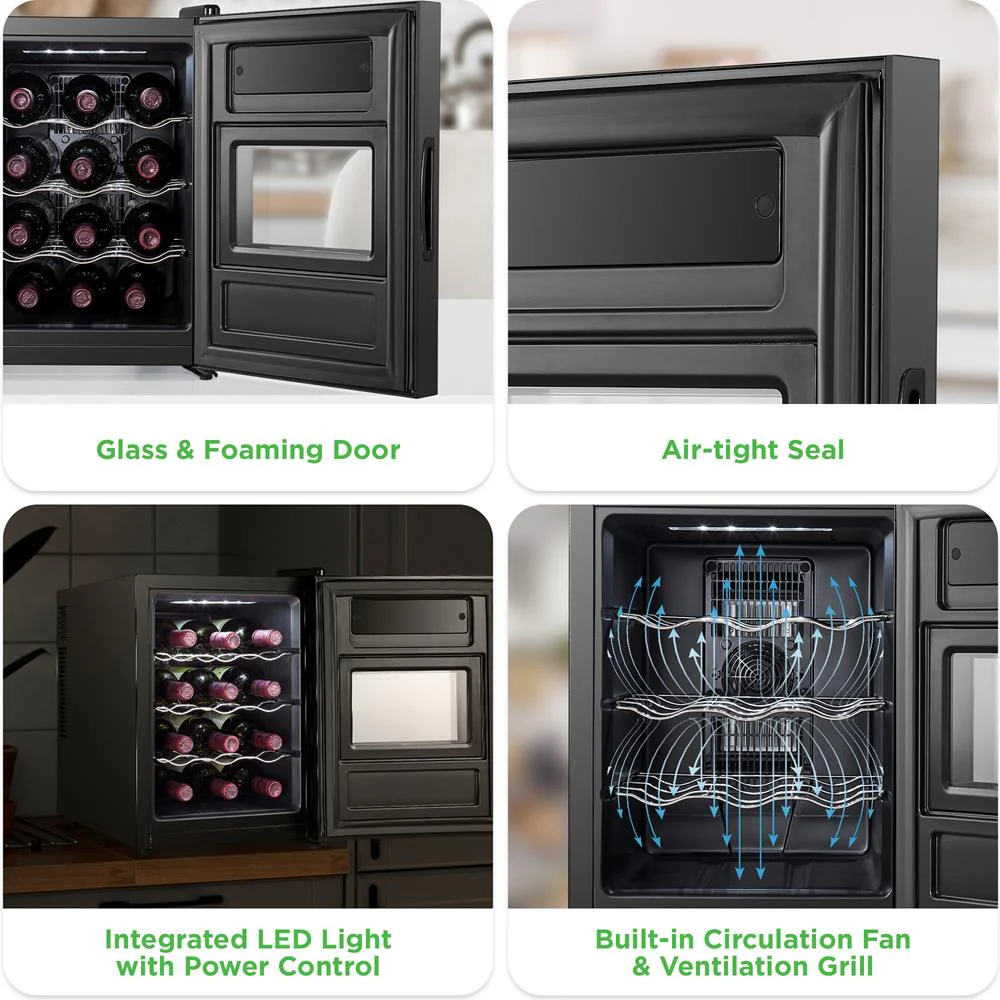 12 Bottle Wine Cooler, Adjustable Temp, Quiet Thermoelectric, Glass Door - Image 6