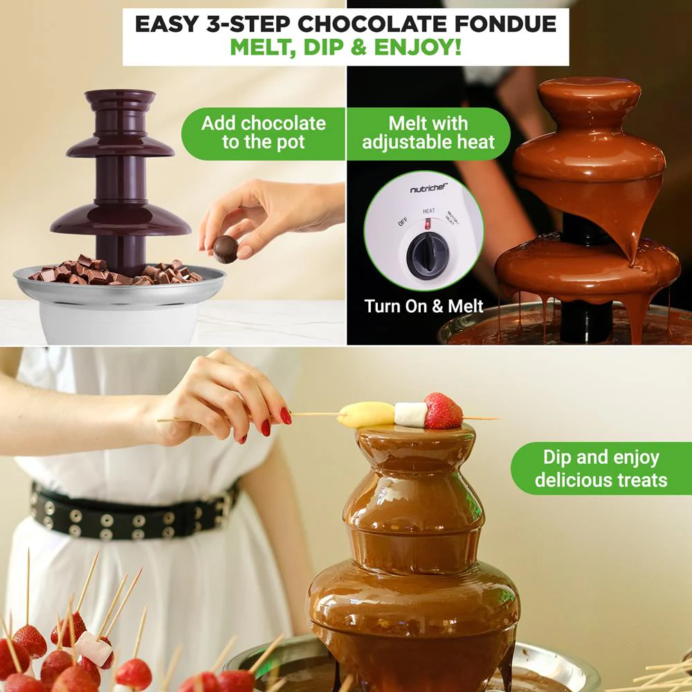 3-Tier Chocolate Fondue Fountain, 16oz Stainless Steel, Easy Clean - Image 3