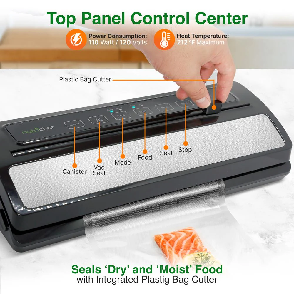 Food Vacuum Sealer, Extends Shelf Life, Stainless Steel & ABS, 110W - Image 3