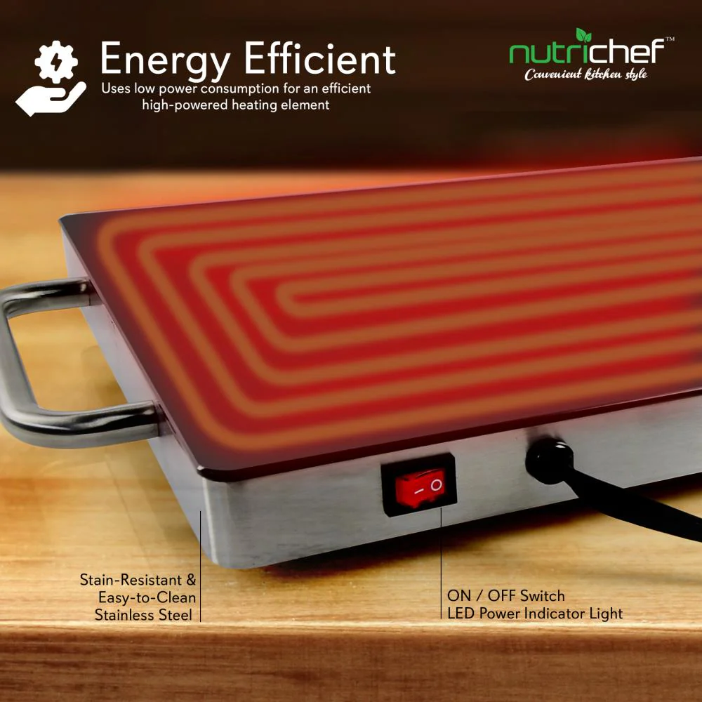 Electric Warming Tray / Food Warmer With Non-Stick Heat-Resistant Glass Plate (14.5'' X 8.6'' Heating Surface) - Image 7